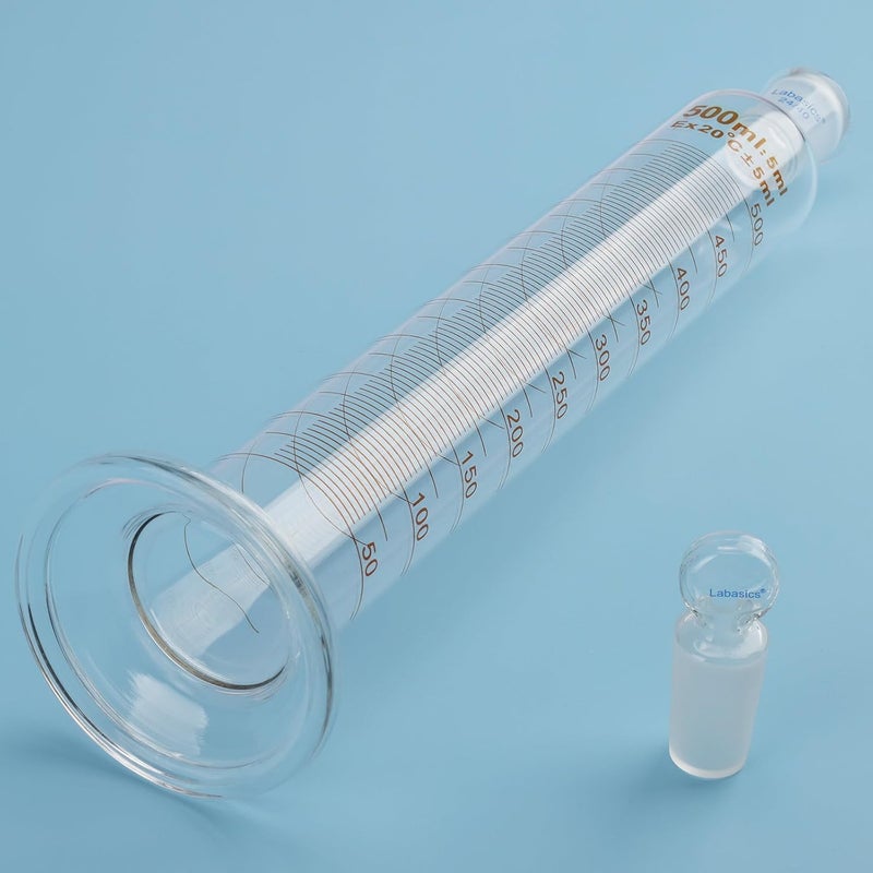 Labasics Graduated Cylinder with Stopper, 500 ml Borosilicate Glass Measuring Cylinder with 24/40 Standard Ground Joint Stopper, Durable Laboratory Glassware for Accurate Liquid Measurement - Image 5